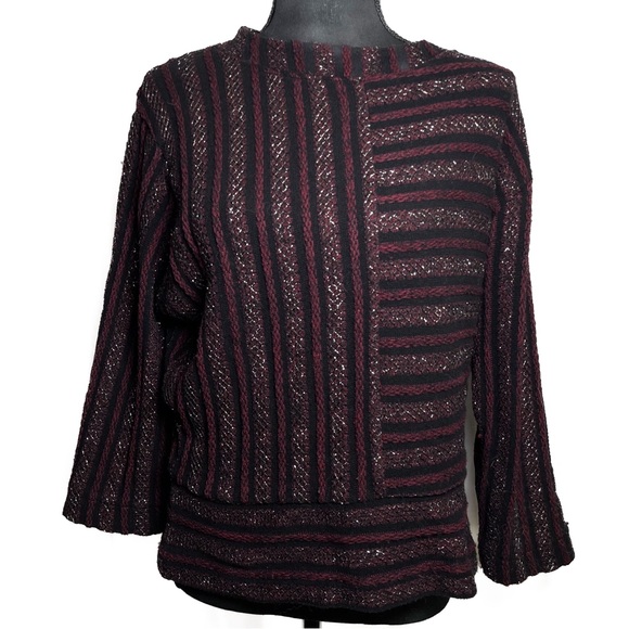 Anthropologie Akemi + Kin Celeste Metallic Striped Pullover Sweater Sz M Holiday - Picture 4 of 9